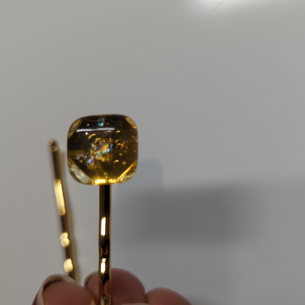 Fused glass gold barrettes with dicrotic glass sparkle! - Picture 2 of 3